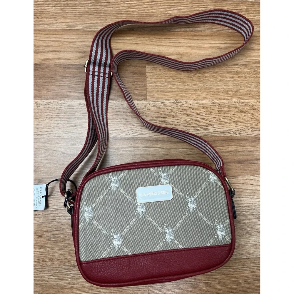US Polo Assn. Crossbody Purse Bag Dark Red, Thick Adjustable Strap NEW